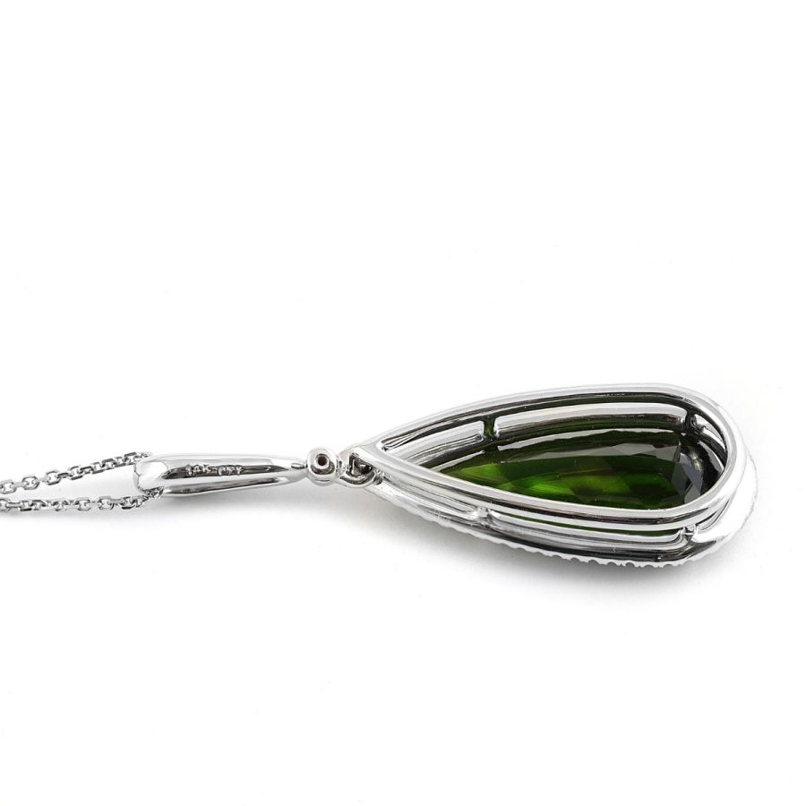 Natural Green Tourmaline 7.65 carats set in 14K White Gold Pendant with 0.36 carats Diamonds