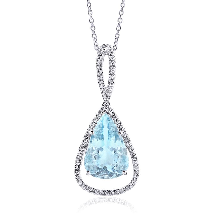 Natural Aquamarine 6.30 carats set in 14K White Gold Pendant with 0.43 carats Diamonds