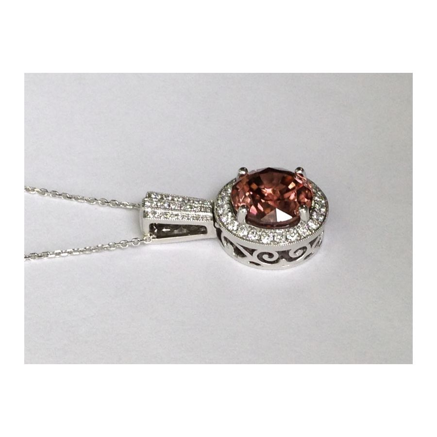 Natural Zircon 9.24 carats set in 14K White Gold Pendant with 0.54 carats Diamonds