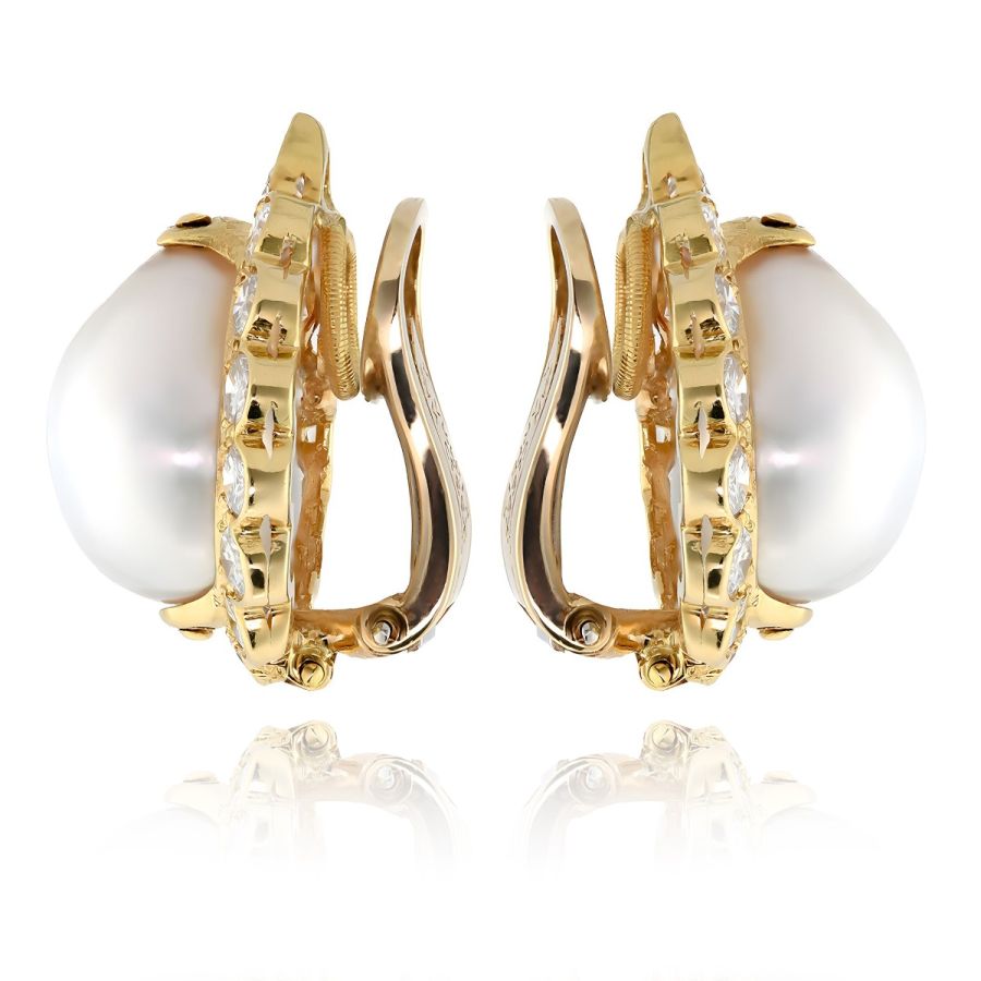 Van Cleef and Arpels Estate Natural Unheated Pearls and Diamonds set in 18K Yellow Gold Earrings with GIA Report