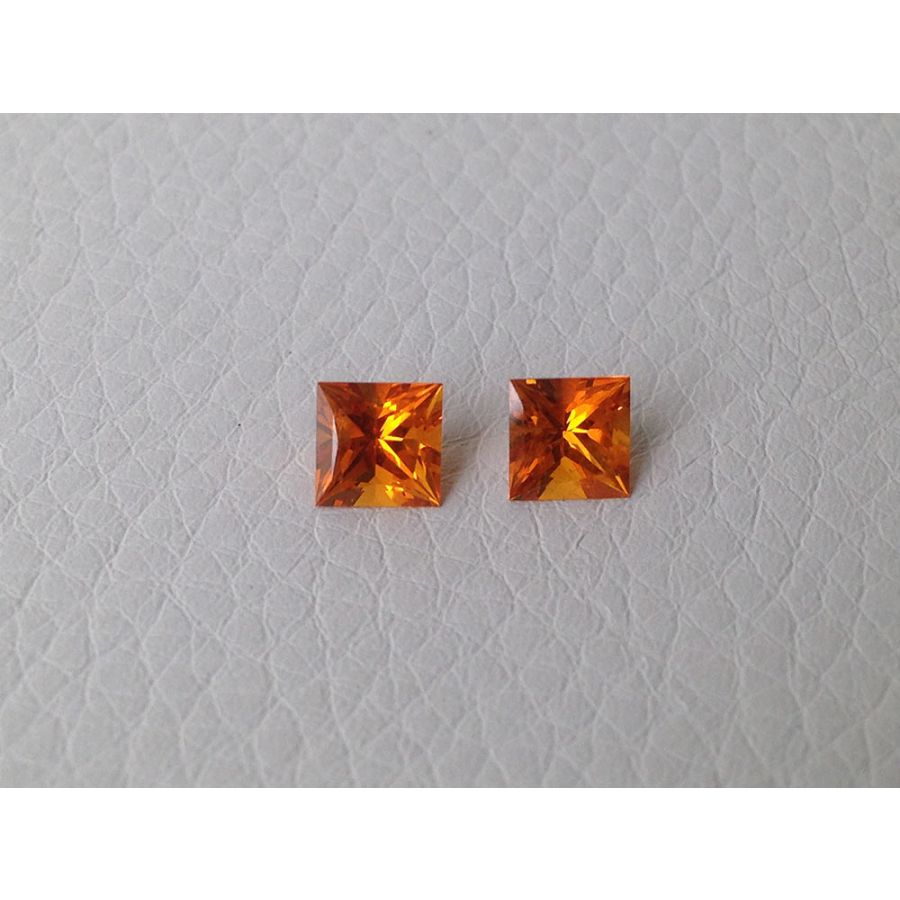 Natural Heated Orange Sapphire Pair orange color princess cut 1.65 carats