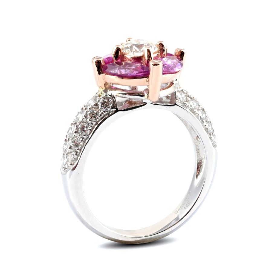 Natural Pink Sapphire 1.80 carats set in 18K Rose and White Gold Ring with 1.25 carats Diamonds / GIA Report 