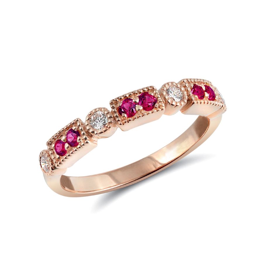 Natural Pink Sapphires 0.21 carats set in 14K Rose Gold Stackable Ring with 0.16 carats Diamonds 