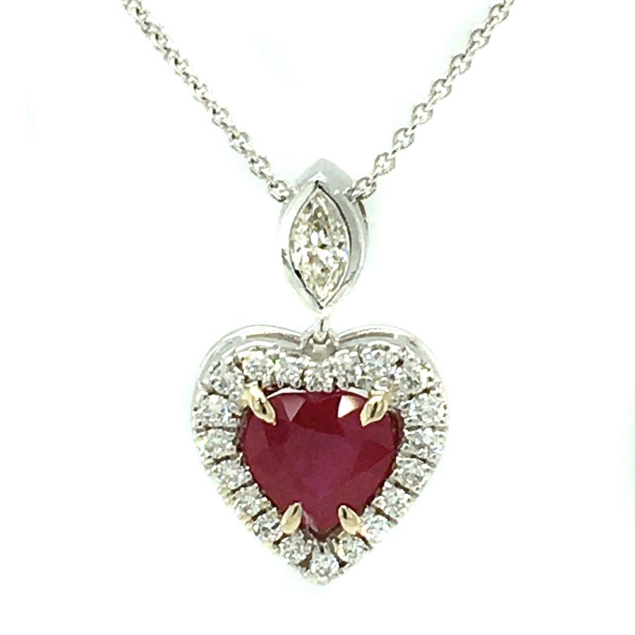 Natural Burma Ruby 1.04 carats Pigeon Blood color set in 18K White Gold Pendant with 0.21 carats Diamonds / GIA Report 