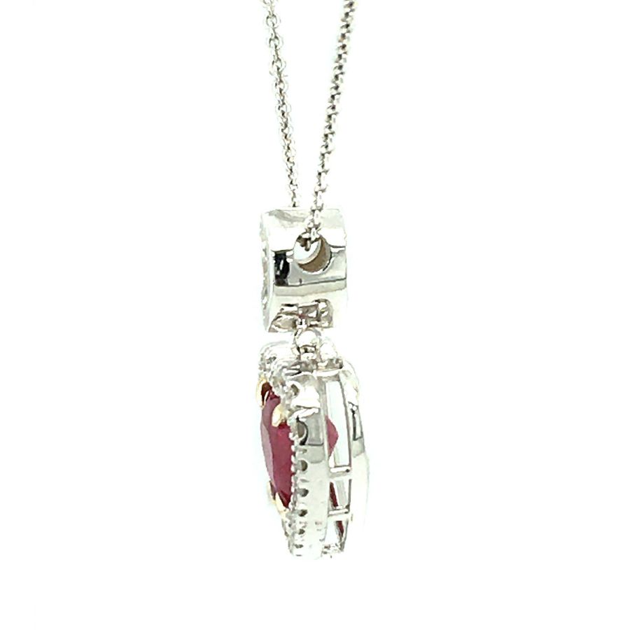 Natural Burma Ruby 1.04 carats Pigeon Blood color set in 18K White Gold Pendant with 0.21 carats Diamonds / GIA Report 