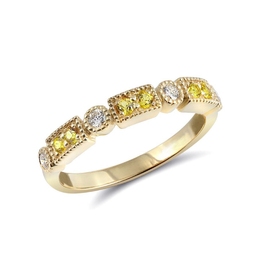 Natural Yellow Sapphires 0.20 carats set in 14K Yellow Gold Stackable Ring with 0.16 carats Diamonds 