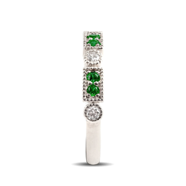 Natural Tsavorite Garnets 0.20 carats set in 14K White Gold Stackable Ring with 0.15 carats Diamonds 
