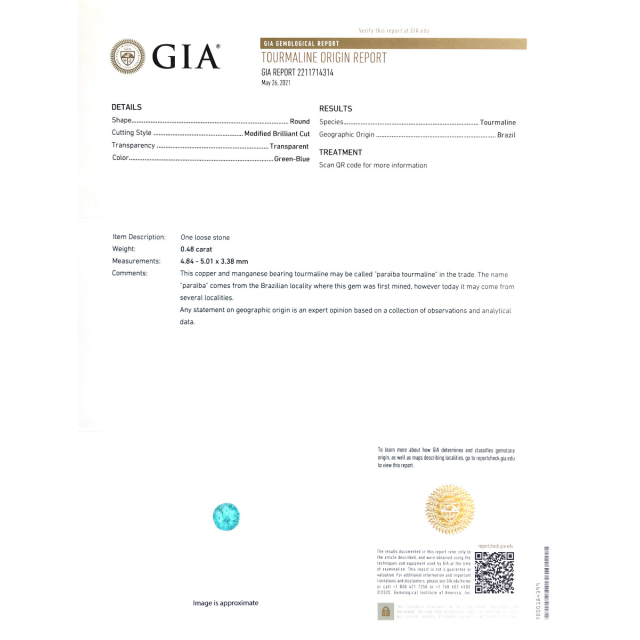 Natural Brazilian Paraiba Tourmaline 0.48 carats with GIA Report