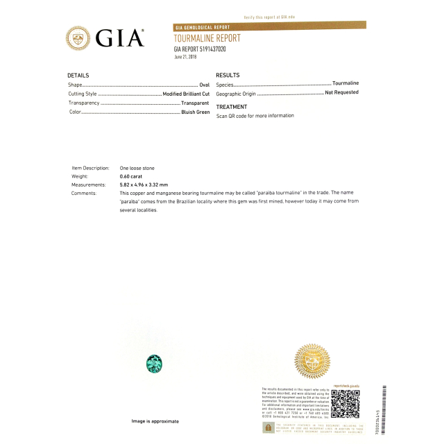 Natural Mozambique Paraiba Tourmaline 0.60 carats with GIA Report
