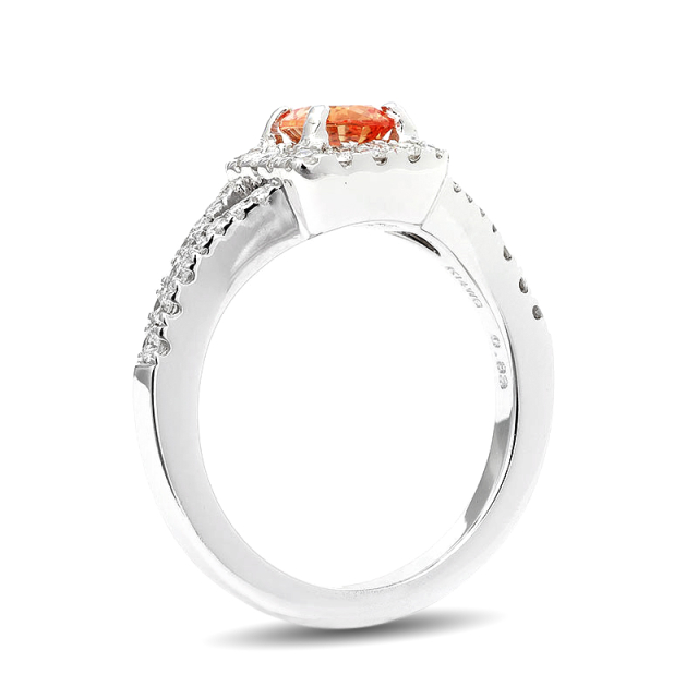Natural Unheated Orange Sapphire 0.83 carats set in 14K White Gold Ring with 0.55 carats Diamonds / GRS Report