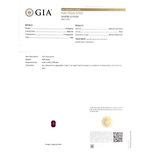 Natural Heated Burma Ruby 0.87 carats with GIA Report