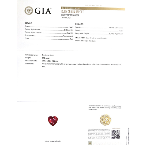 Natural Burma Ruby 0.95 carats with GIA Report