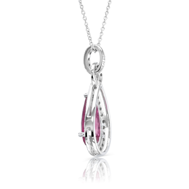 Natural Rubellite 0.96 carats set in 14K White Gold Pendant with 0.13 carats Diamonds
