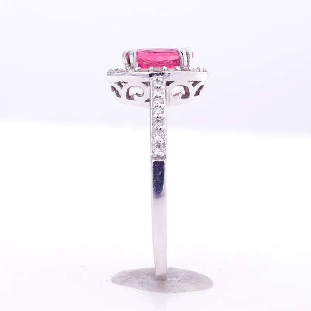 Natural Neon Tanzanian Spinel 0.98 carats set in 14K White Gold Ring with 0.22 carats Diamonds 