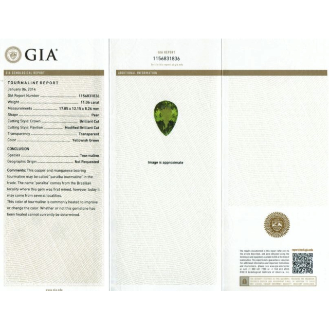 Green Tourmaline 11.06cts GIA Certified