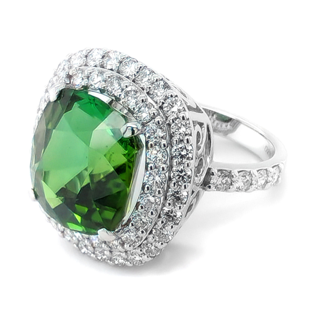 Exceptional Quality Fine Afghan Tourmaline 15.33 carats set in 18K White Gold Ring with 2.19 carats Diamonds 