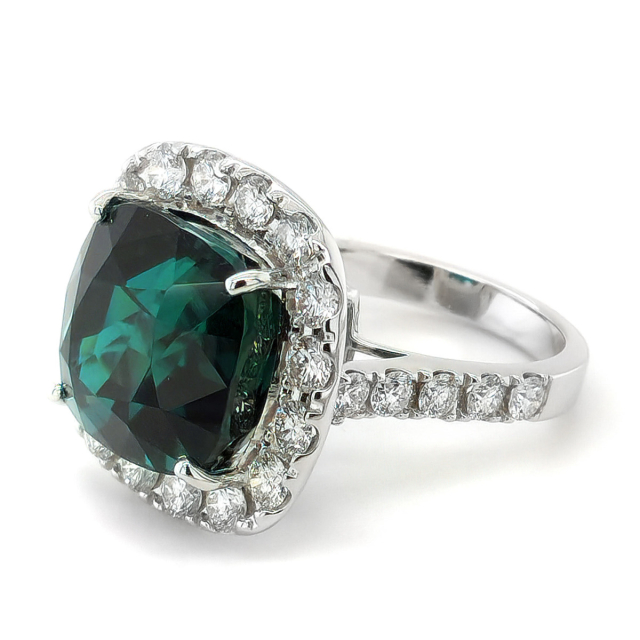 Natural Indicolite 15.64 carats set in 18K White Gold Ring with 2.38 carats Diamonds 