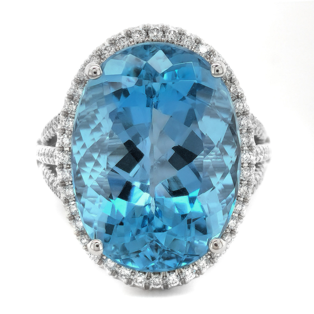 Natural Aquamarine 16.03 carats set in 14K White Gold Ring with 0.50 carats Diamonds