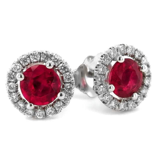 Natural Ruby 1.01 carats set in 14K White Gold Earrings with 0.19 carats Diamonds