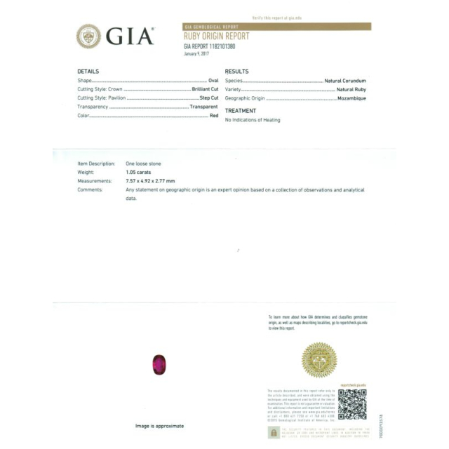 Natural Unheated Ruby 1.05 carats set in Platinum Ring with 0.32 carats Diamonds / GIA Report
