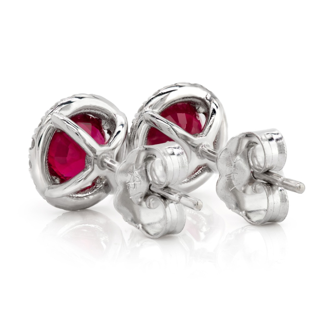 Natural Ruby 1.25 carats set in 14K White Gold Earrings with 0.20 carats Diamonds