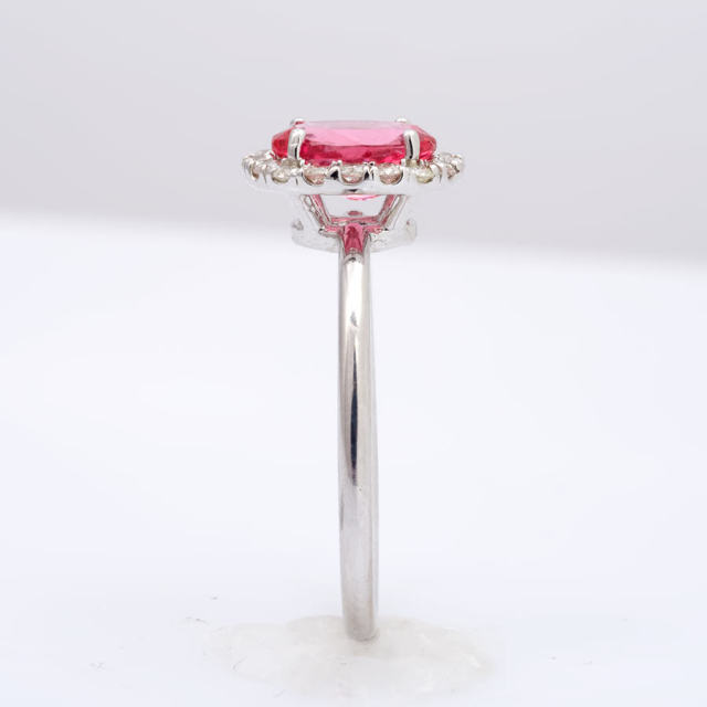 Natural Neon Tanzanian Spinel 1.08 carats set in 14K White Gold Ring with 0.18 carats Diamonds