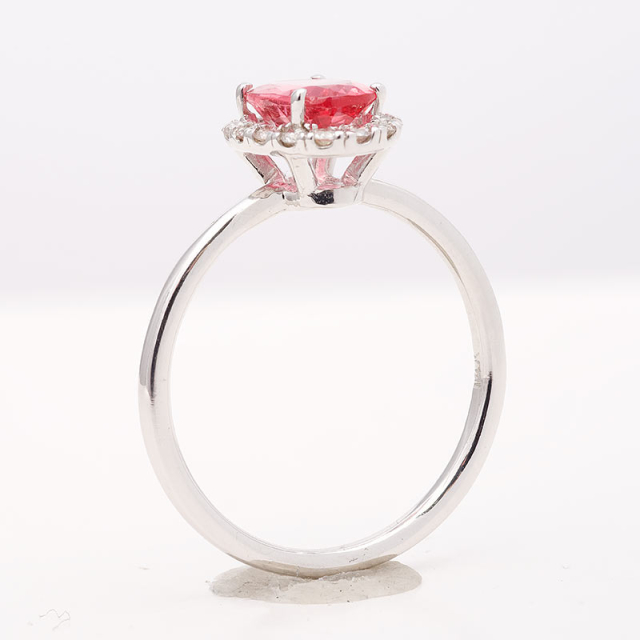 Natural Neon Tanzanian Spinel 1.11 carats set in 14K White Gold Ring with 0.18 carats Diamonds