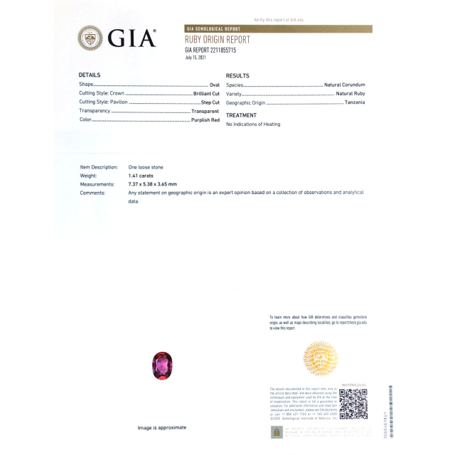 Natural Unheated Tanzanian Ruby 1.41 carats with GIA Report