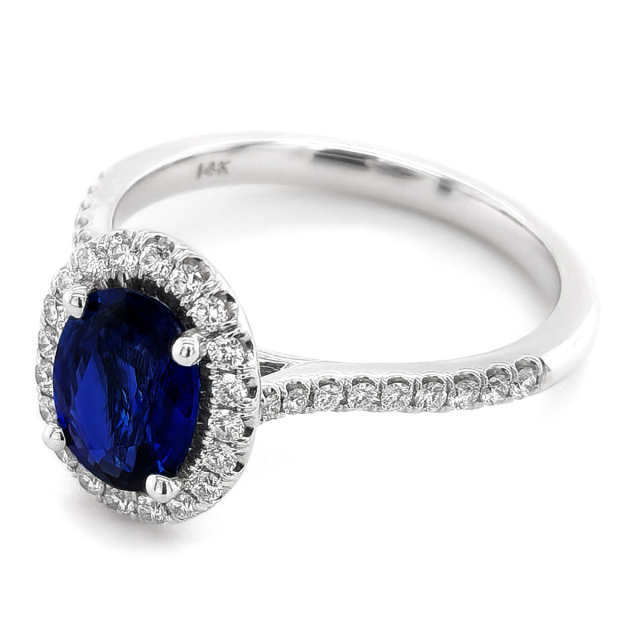 Natural Blue Sapphire 1.42 carats set in 18K White Gold Ring with 0.32 carats Diamonds / GIA Report