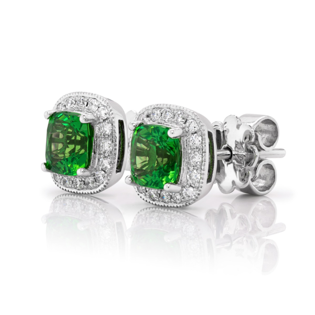 Natural Tsavorite 1.59 carats set in 14K White Gold Earrings with 0.20 carats Diamonds 