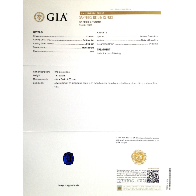 Natural Unheated Sri Lankan Blue Sapphire 1.61 carats with GIA Report