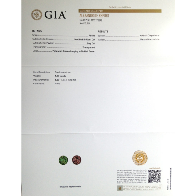 Natural Alexandrite 1.67 carats set in 18K Rose Gold Ring with 0.50 carats Diamonds / GIA Report