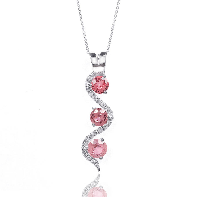 Natural Padparadscha Sapphires 1.68 carats set in 14K White Gold Pendant with 0.22 carats Diamonds / AIGS Report