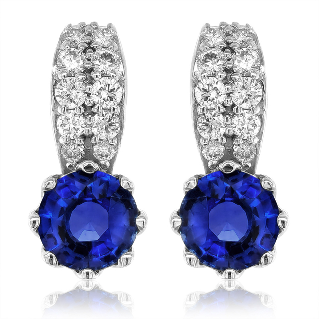 Natural Blue Sapphires 1.75 carats set in 18K White Gold Earrings with 0.37 carats Diamonds 