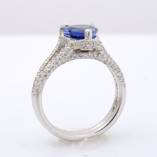 Natural Blue Sapphire 1.87 carats set in Platinum Ring with 0.72  carats  Diamonds 