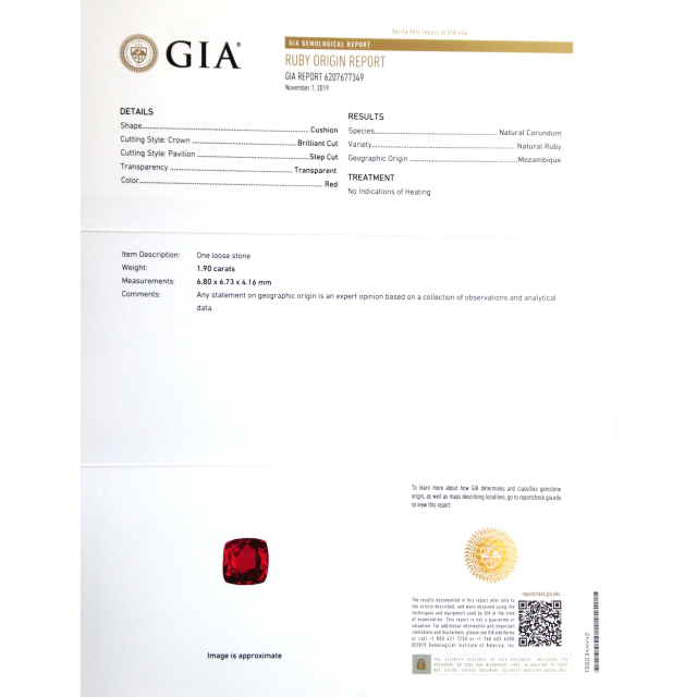 Natural Unheated Mozambique Ruby 1.90 carats with GIA report