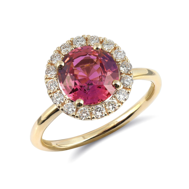 Natural Pink Sapphire 1.93 carats set in 14K Yellow Gold Ring with 0.31 carats Diamonds 