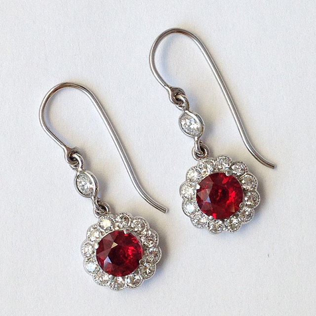 Natural Ruby 1.94 carats set in 18K White Gold Earrings with 0.93 carats Diamonds with The Gem and Jewelry Institute of Thailand Report