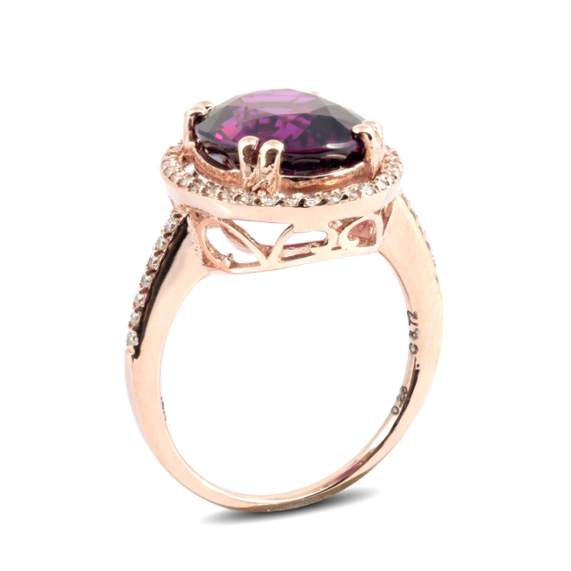 Natural Neon Purple Garnet 6.72 carats set in 14K Rose Gold Ring with 0.26 carats Diamonds 