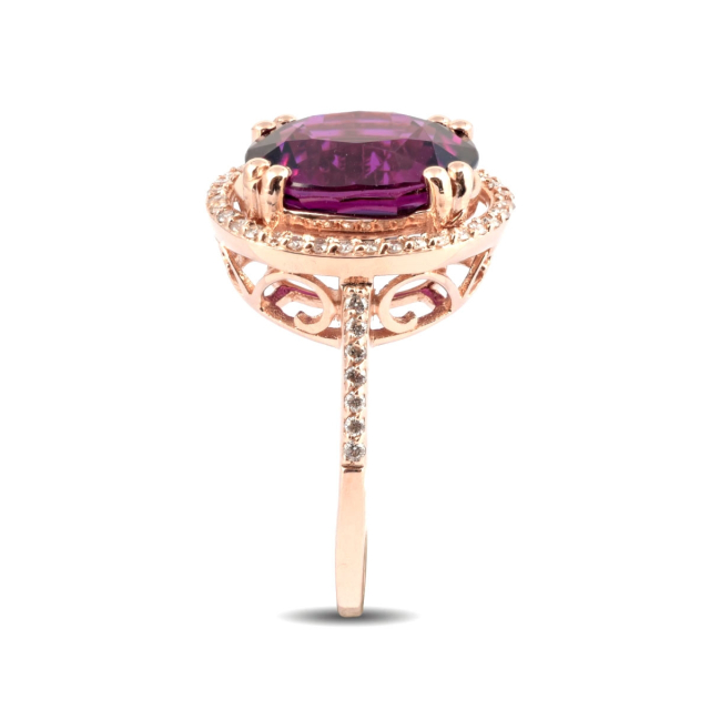 Natural Neon Purple Garnet 6.72 carats set in 14K Rose Gold Ring with 0.26 carats Diamonds 