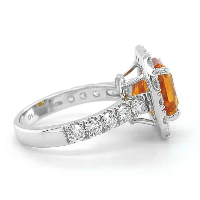 Natural Heated Vivid Orange Sapphire 5.98 carats set in 18K White Gold Ring with 1.69 carats Diamonds 