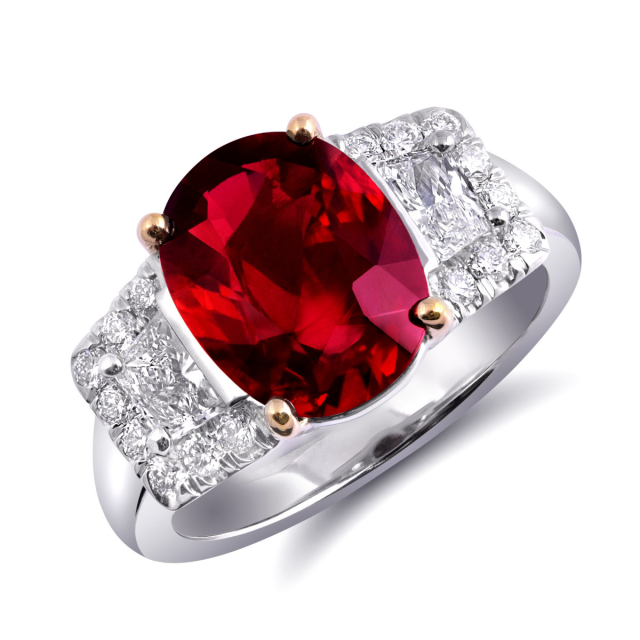 Natural Unheated Madagascar Ruby 4.10 carats set in Platinum Ring with 0.78 carats Diamonds / GIA and GRS Reports