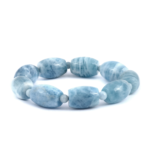 Untreated Natural Aquamarine 270.77 carats Barrel Shape Beads Bracelet Strong with Expandable Silk Thread