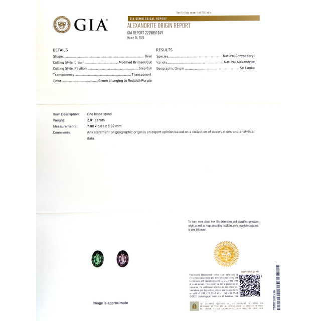 Natural Sri Lankan Alexandrite 2.01 carats with GIA Report