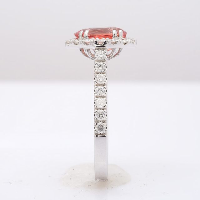 Natural Padparadscha Sapphire 2.03 carats set in 14K White Gold with 0.62 carats Diamonds / GRS Report