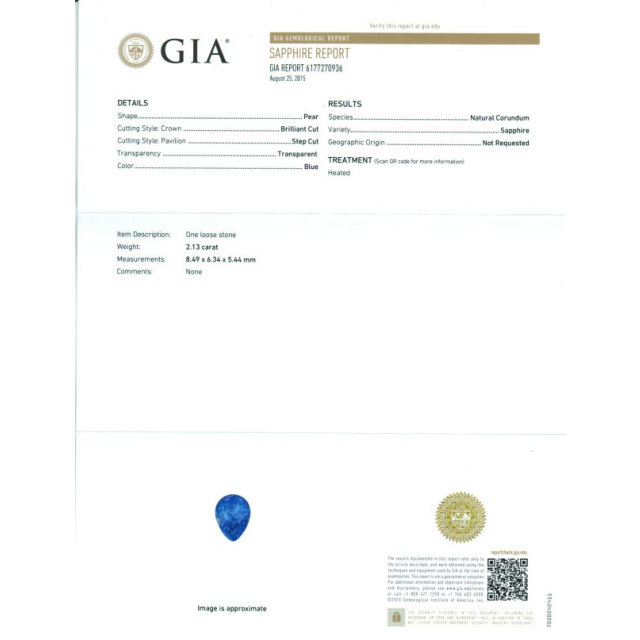 Natural Heated Blue Sapphire 2.13 carats with GIA Report