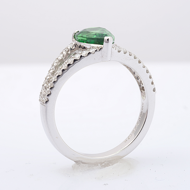 Natural Tsavorite Ring 2.16 carats set in  18K White Gold with 0.35 carats Diamonds
