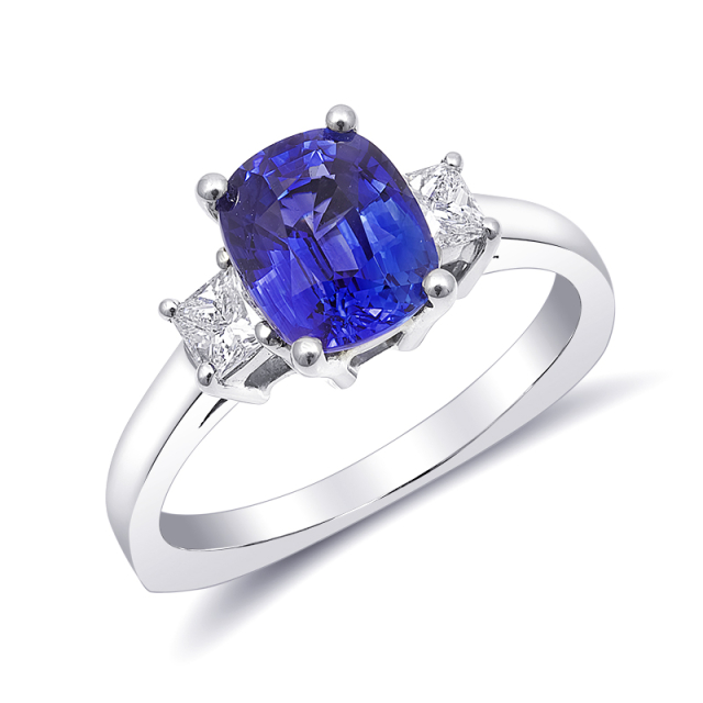 Natural Blue Sapphire 2.17 carats set in 14K White Gold Ring with 0.33 carats Diamonds / GIA Report