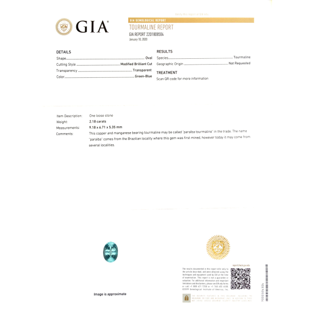 Natural Nigerian Paraiba Tourmaline 2.18 carats with GIA Report