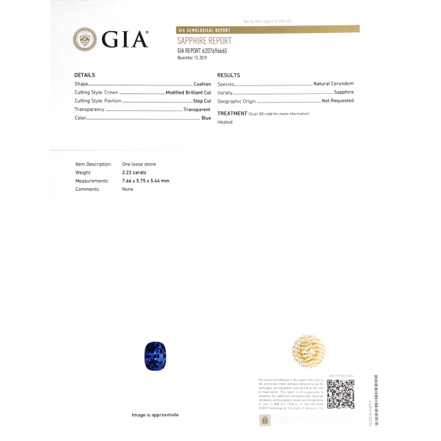 Natural Heated Blue Sapphire 2.22 carats with GIA Report